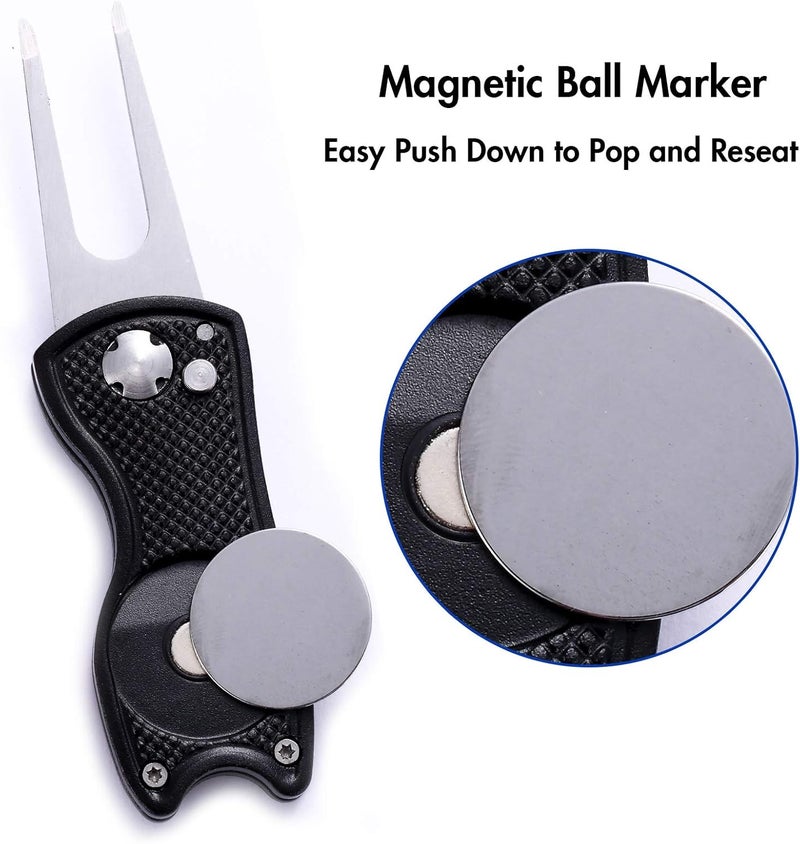 Fpxnb 2 Pack Metal Foldable Golf Divot Tool with Pop-up Button & Magnetic Ball Marker (Pack of 2, Fish Design) - Image 3